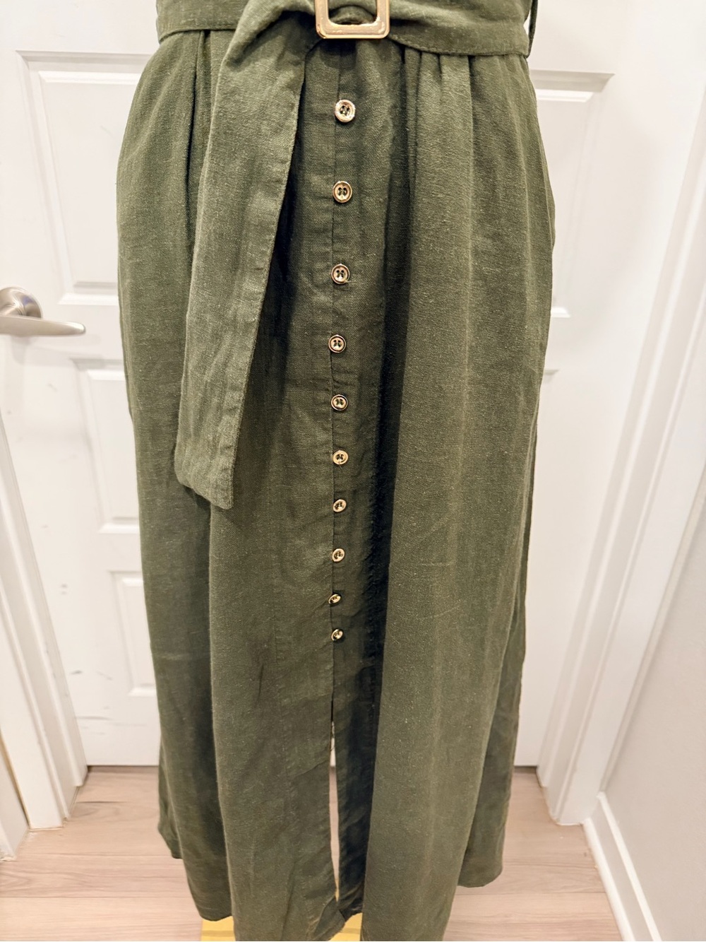 Zara Linen-Blend Olive Button-Front Shirt Maxi Dress with Belt - Picture 6 of 12